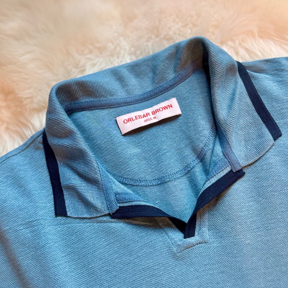 ORLEBAR BROWN FELIX POLO SHIRT M BLUE TRIMMED LINEN